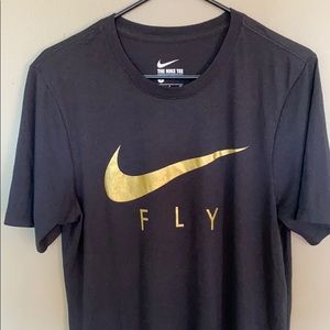 Nike Shirt Blk Gold Dri-Fit Swoosh Fly Long Fit